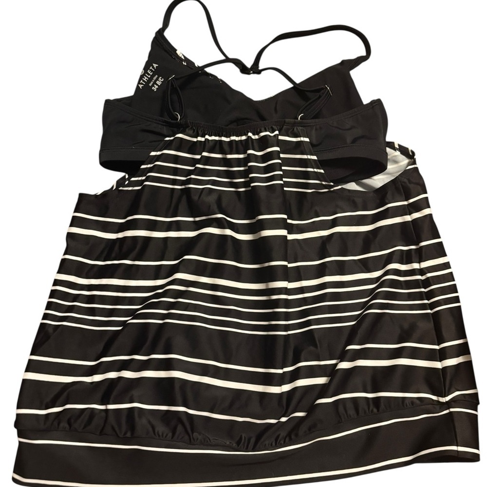 New ATHLETA Women’s 34 B/C Black Stripes Blousy Tankini Swim Top Modest Athletic - Picture 4 of 4